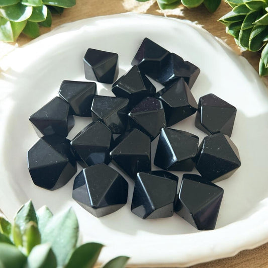 Set of 5 Black Obsidian Pentagonal Bipyramids – Sacred Geometry Tools for Meditation