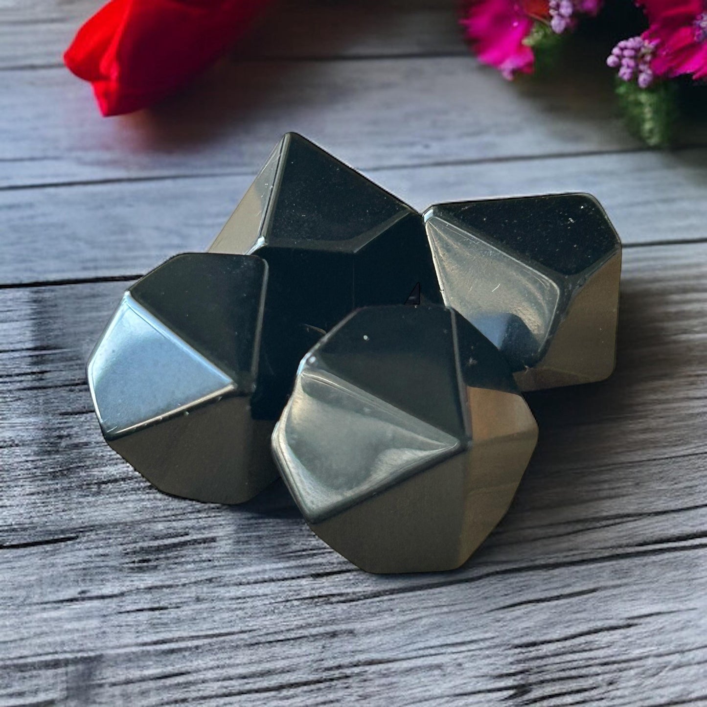 Set of 5 Black Obsidian Pentagonal Bipyramids – Sacred Geometry Tools for Meditation