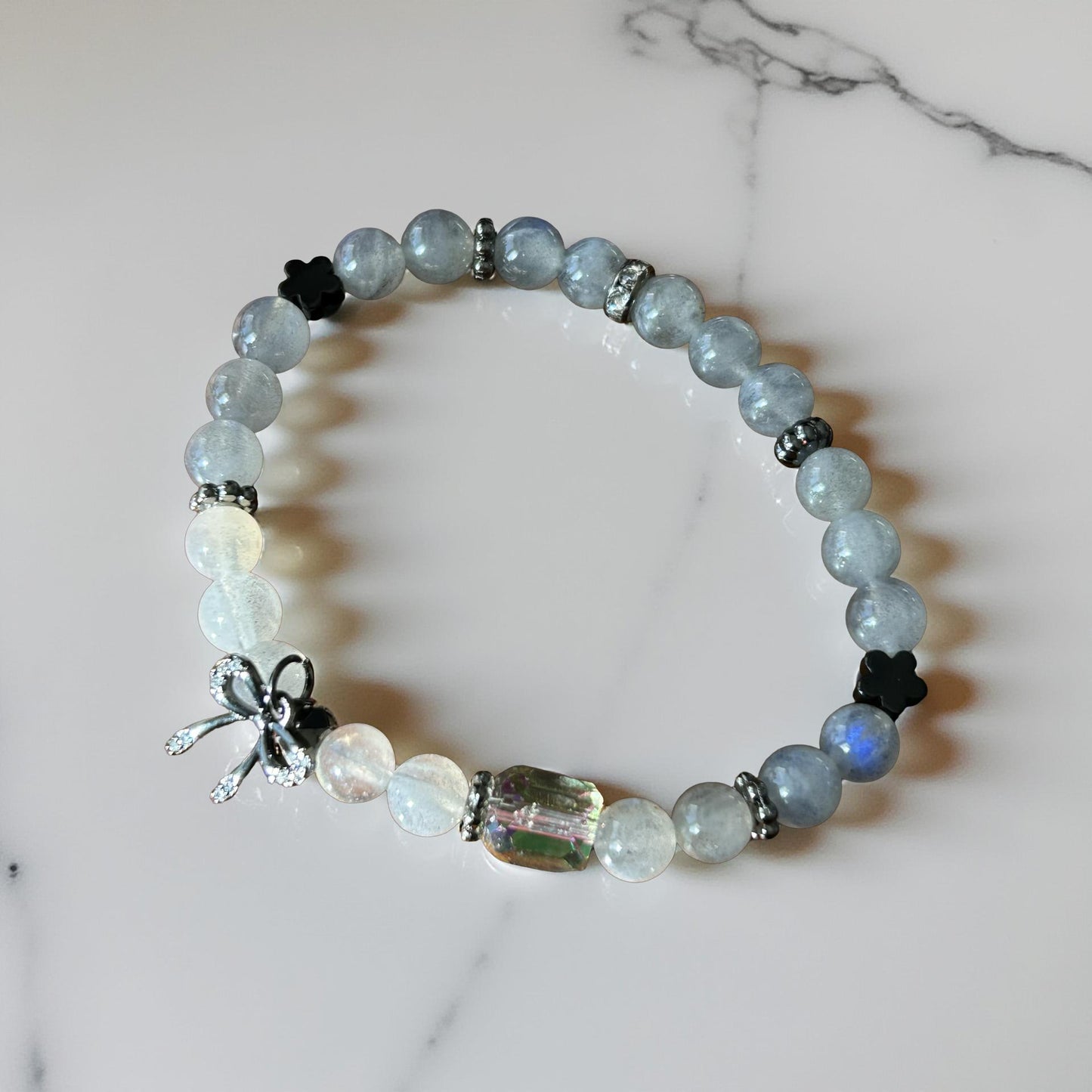 Blue Moonstone Bracelet with Silver Accents – Healing Crystal Jewelry for Intuition & Protection