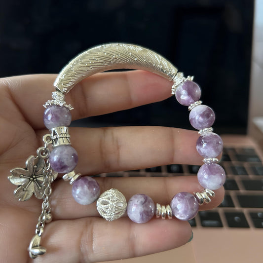 Handmade Natural Gemstone Beaded Bracelets with Silver Accents – Crystal Healing Jewelry