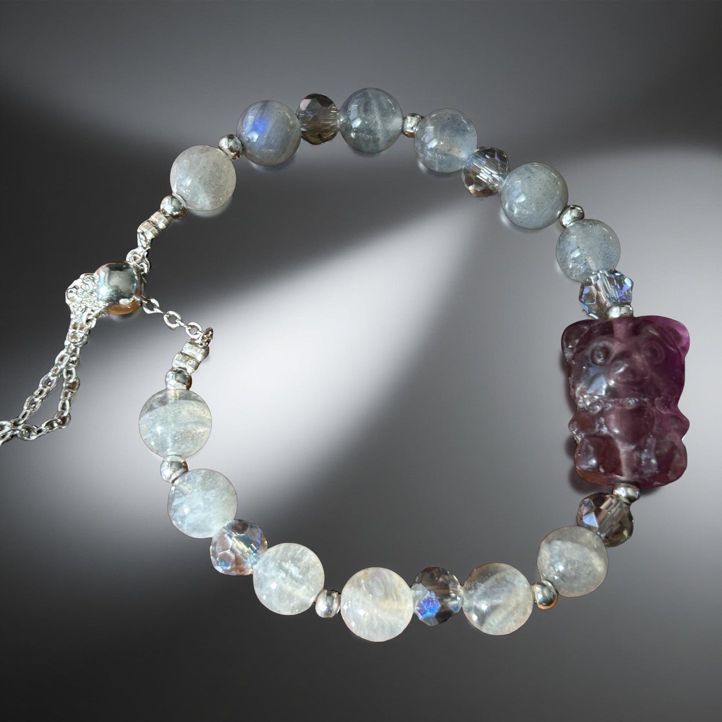 Blue Moonstone Bracelet with Silver Accents – Healing Crystal Jewelry for Intuition & Protection