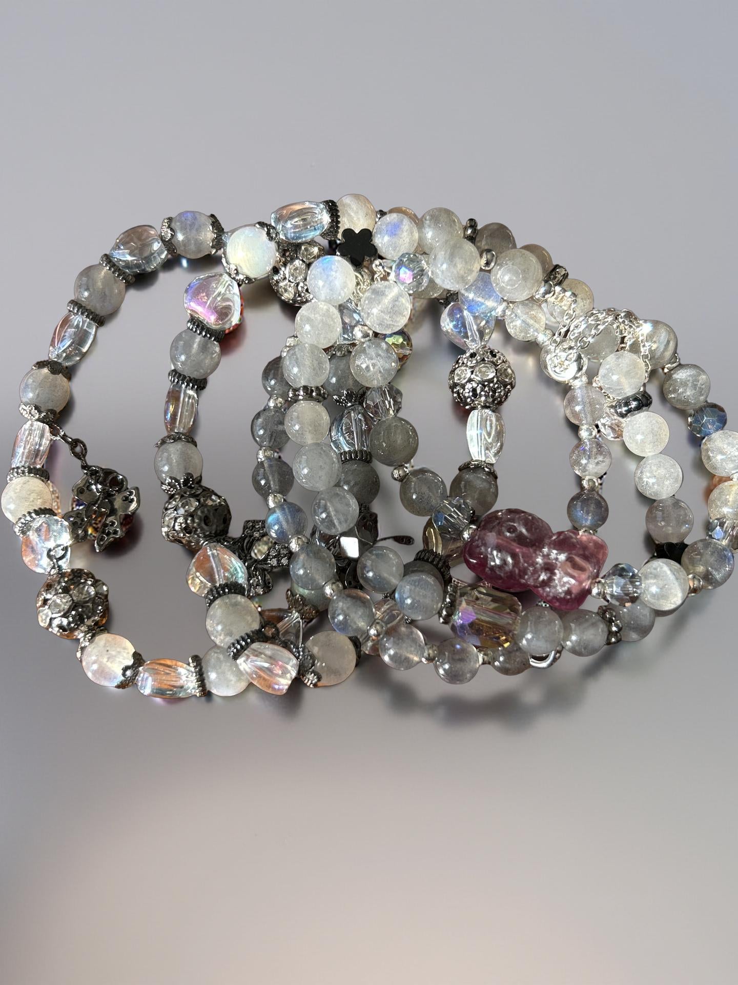 Blue Moonstone Bracelet with Silver Accents – Healing Crystal Jewelry for Intuition & Protection