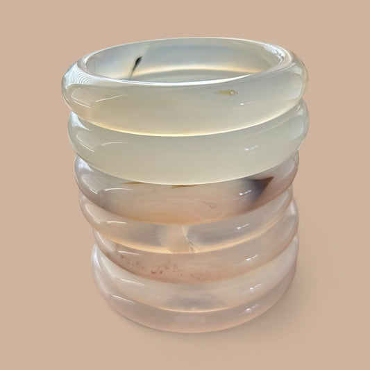 1pc Translucent Milky White Agate Stone Bangle Bracelet, Natural Chalcedony