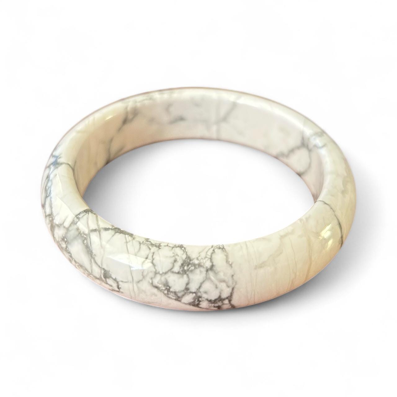 Howlite Bangles (58mm & 59.5mm) – White Marble Stone for Peace