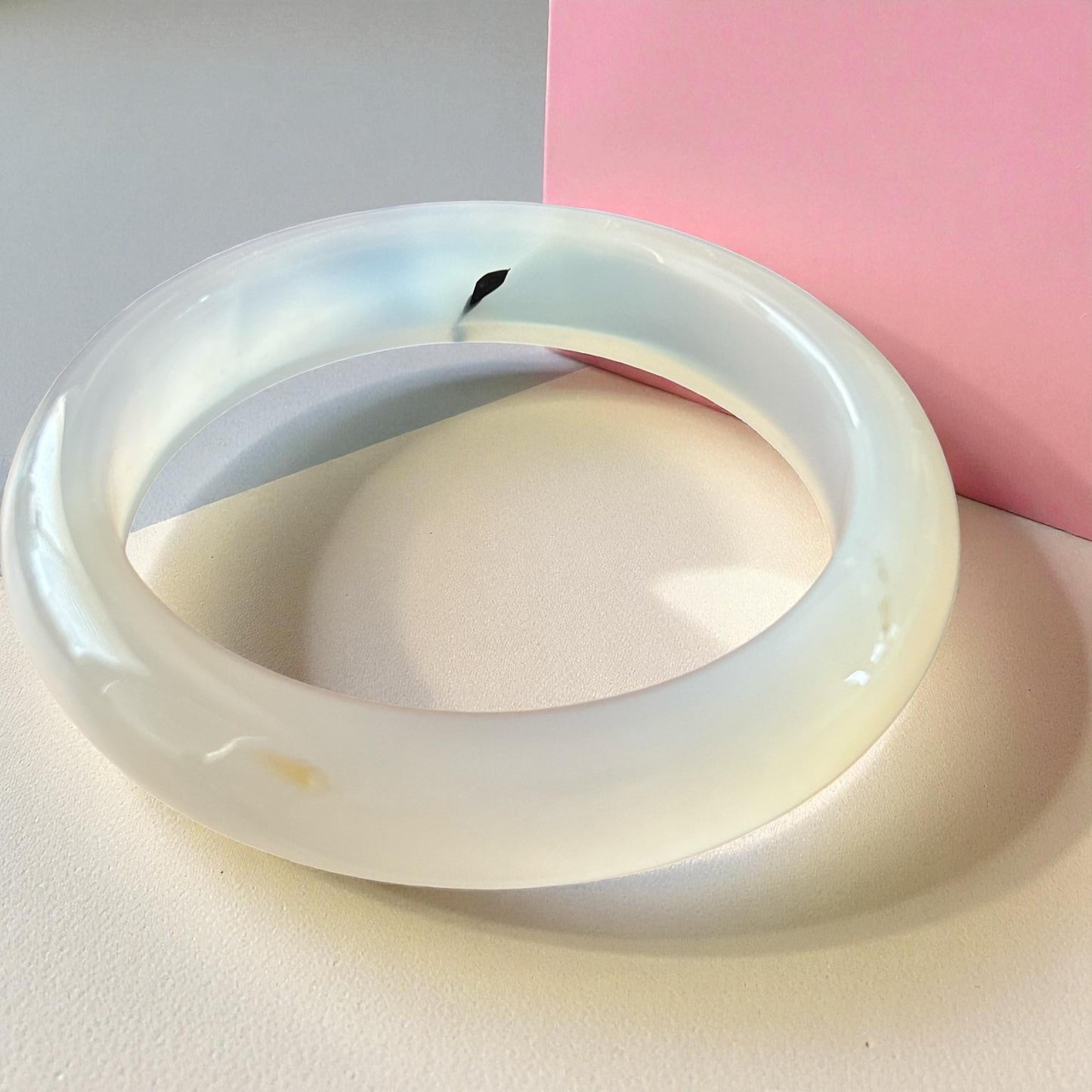 1pc Translucent Milky White Agate Stone Bangle Bracelet, Natural Chalcedony