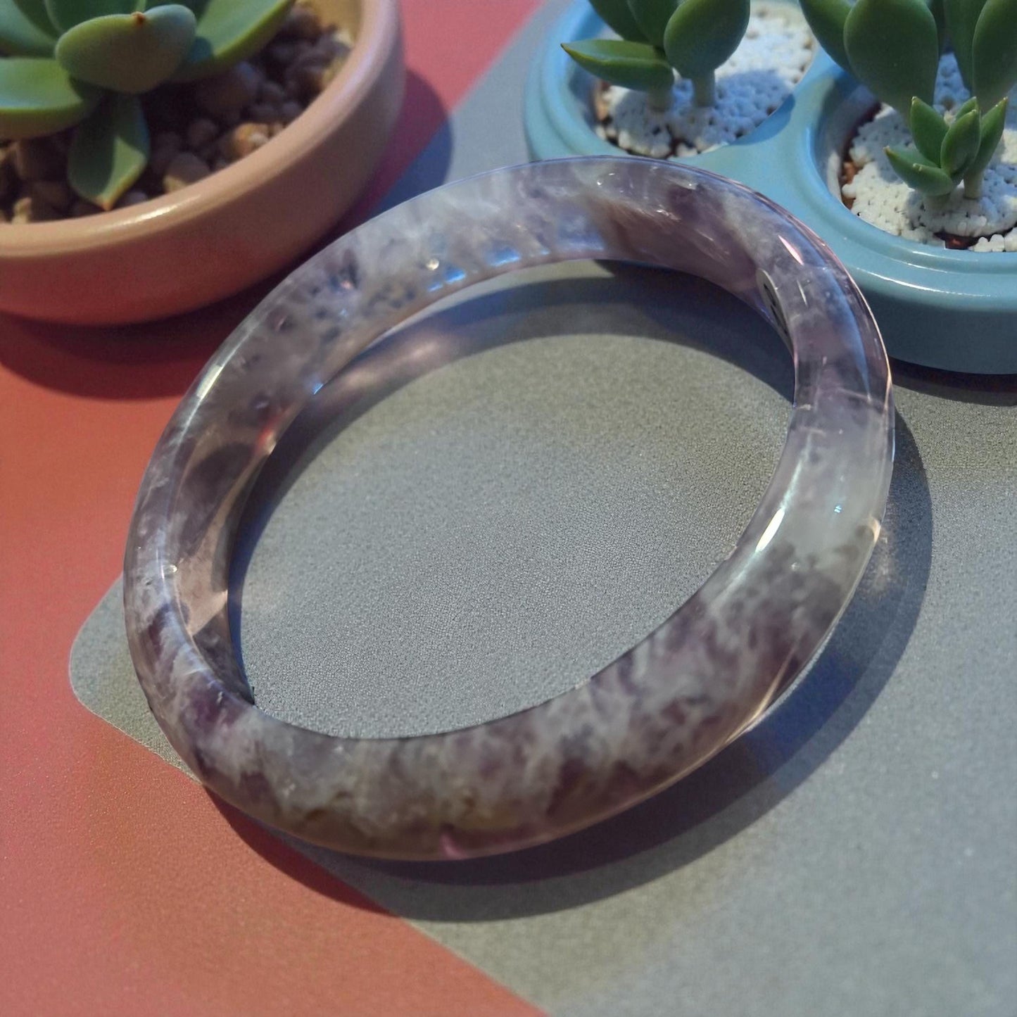 62mm Lepidolite Bangle: Calming Crystal Healing Bracelet