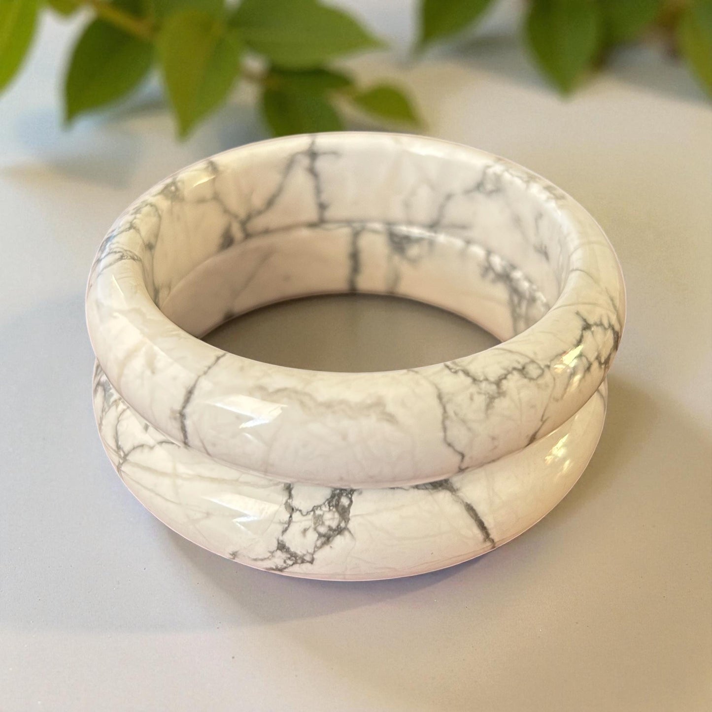 Howlite Bangles (58mm & 59.5mm) – White Marble Stone for Peace