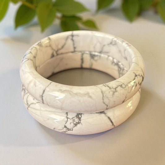 Howlite Bangles (58mm & 59.5mm) – White Marble Stone for Peace