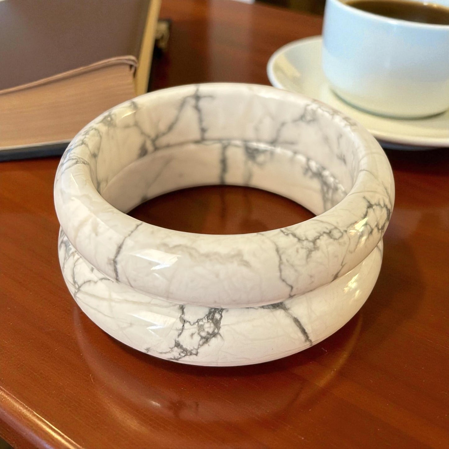 Howlite Bangles (58mm & 59.5mm) – White Marble Stone for Peace