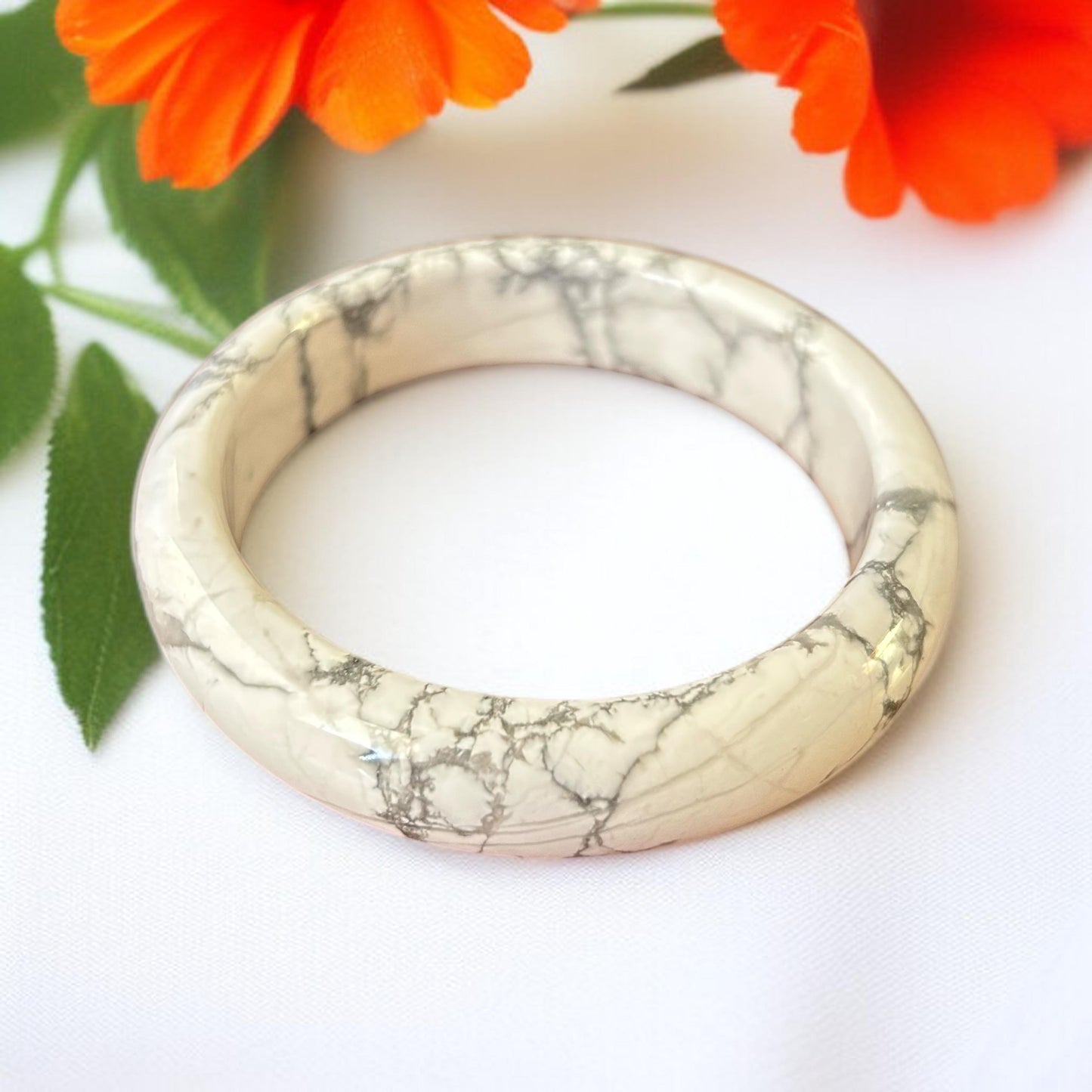 Howlite Bangles (58mm & 59.5mm) – White Marble Stone for Peace