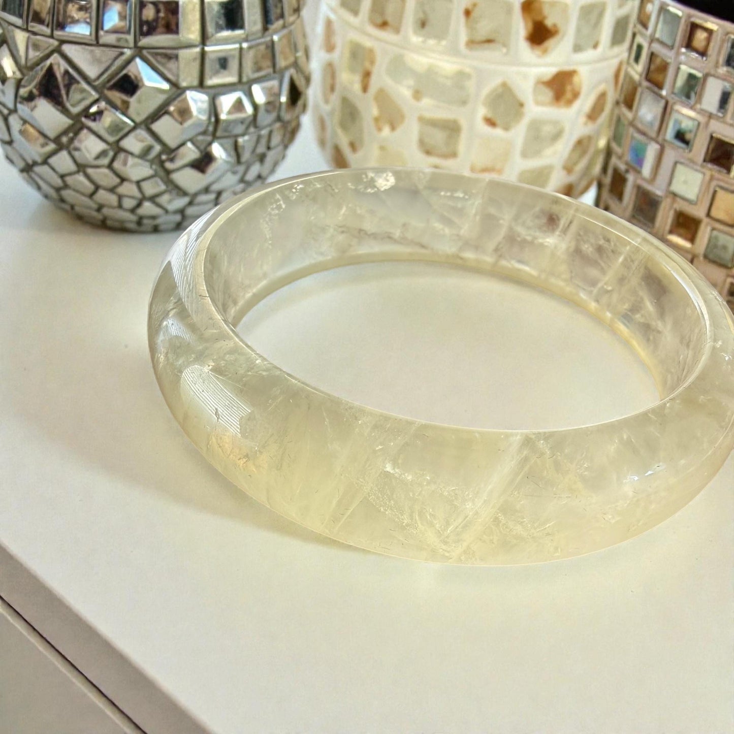 Golden Healer Quartz Bangle Bracelet 62.8mm Natural Milky Crystal