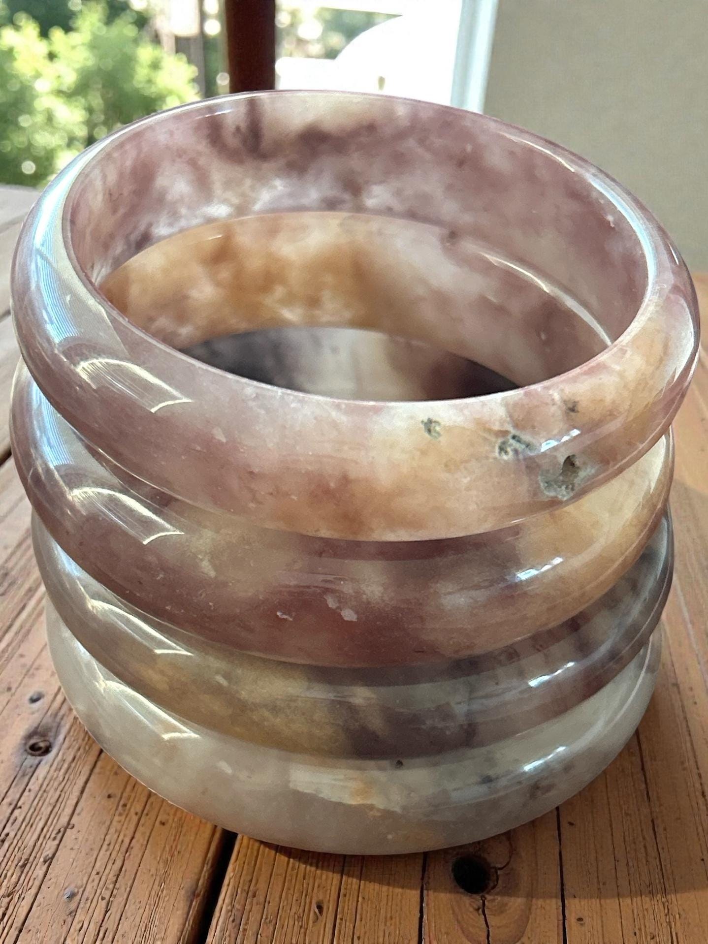 Pink/Purple Blossom Agate Bangle – Large Wrist Fit