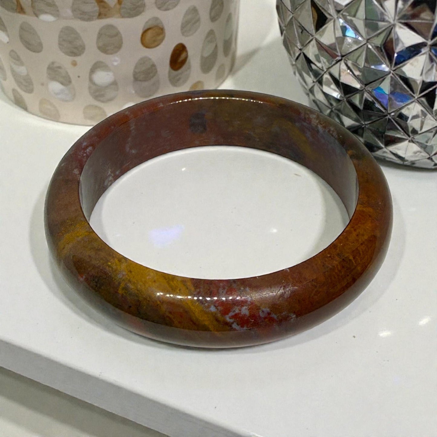 Polychrome Jasper Bangle Bracelet Madagascar Earth Tone Stone 60–62mm