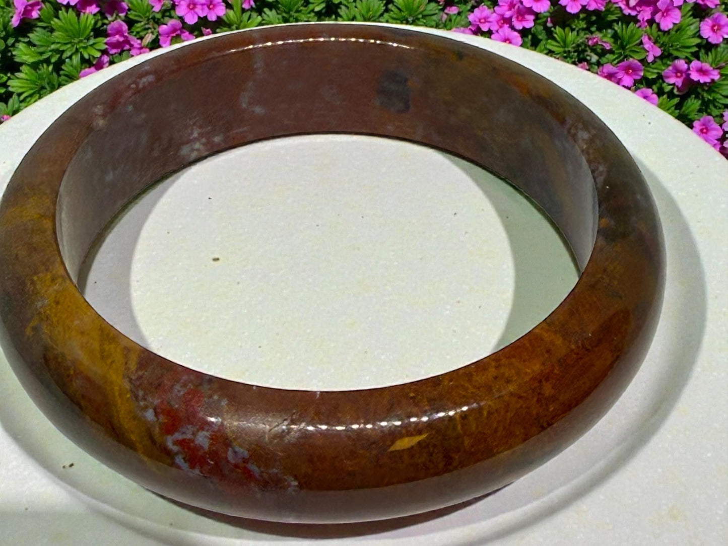 Polychrome Jasper Bangle Bracelet Madagascar Earth Tone Stone 60–62mm