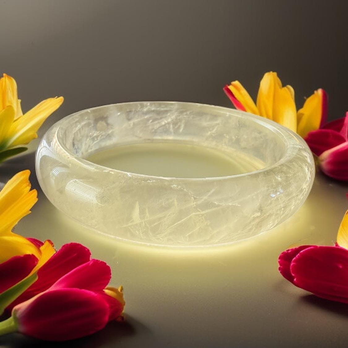 Golden Healer Quartz Bangle Bracelet 62.8mm Natural Milky Crystal