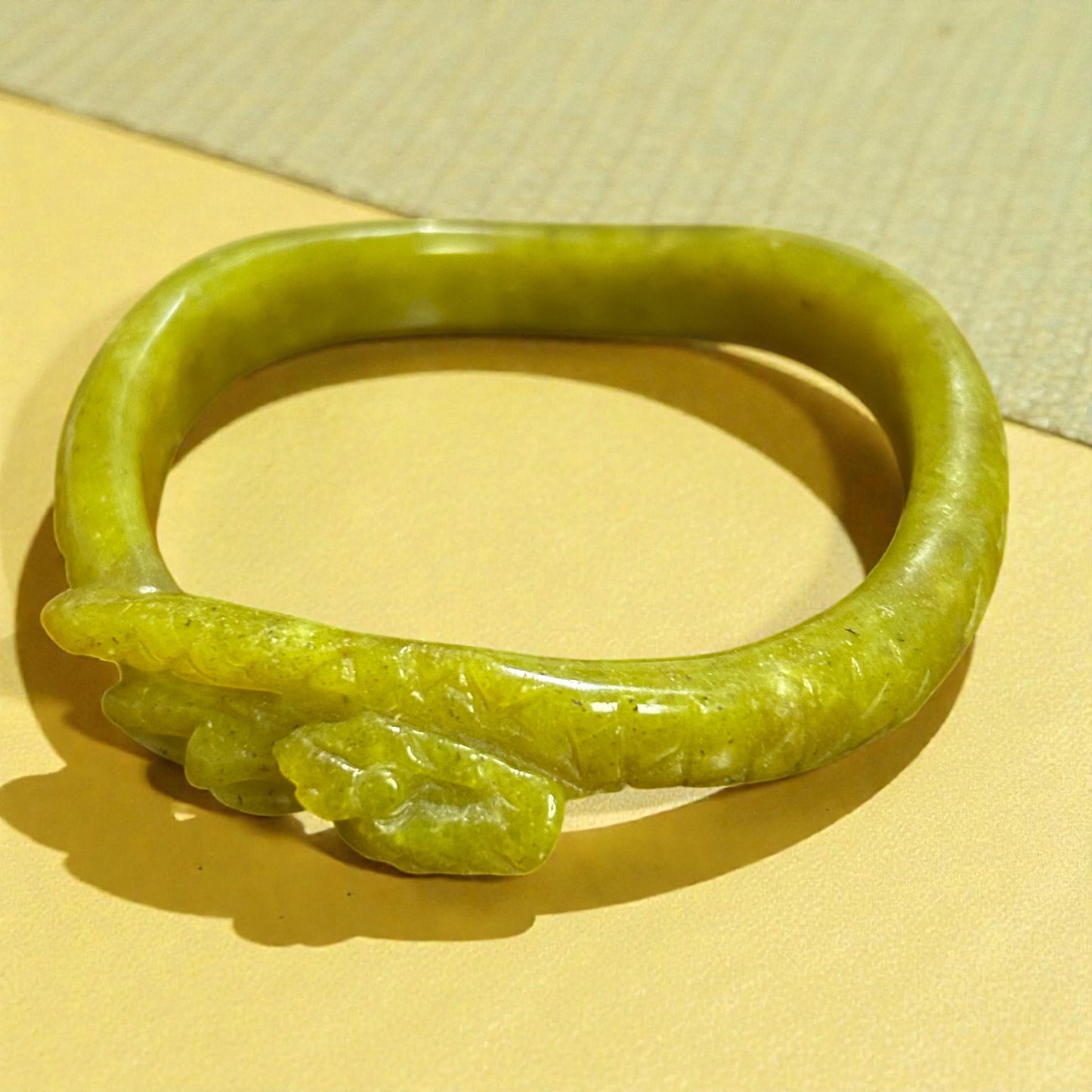 Hand-Carved Serpentine Dragon Bangle Bracelet  – Green Serpent Protection Bracelet