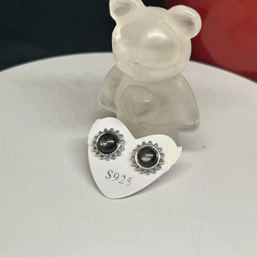 Silver Sheen Obsidian Sunflower Studs – Protective Light in S925 Silver